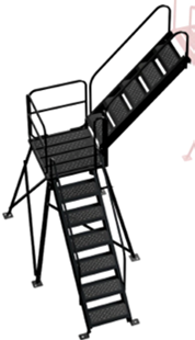 10 foot deluxe stair system with an intermediate landing and handrails.