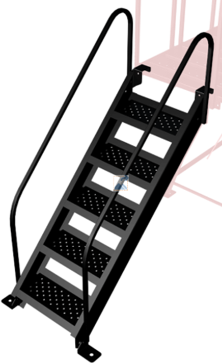 5 foot deluxe stair system with handrails and perforated treads.