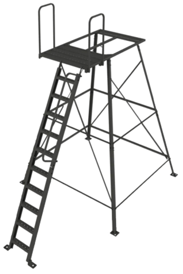 10 foot powder-coated steel tower stand with deluxe stair system.